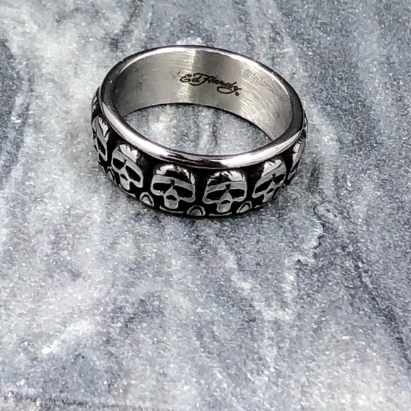 Ed Hardy Stainless Steel Eternity Skull Band Ring - Picture 9 of 13